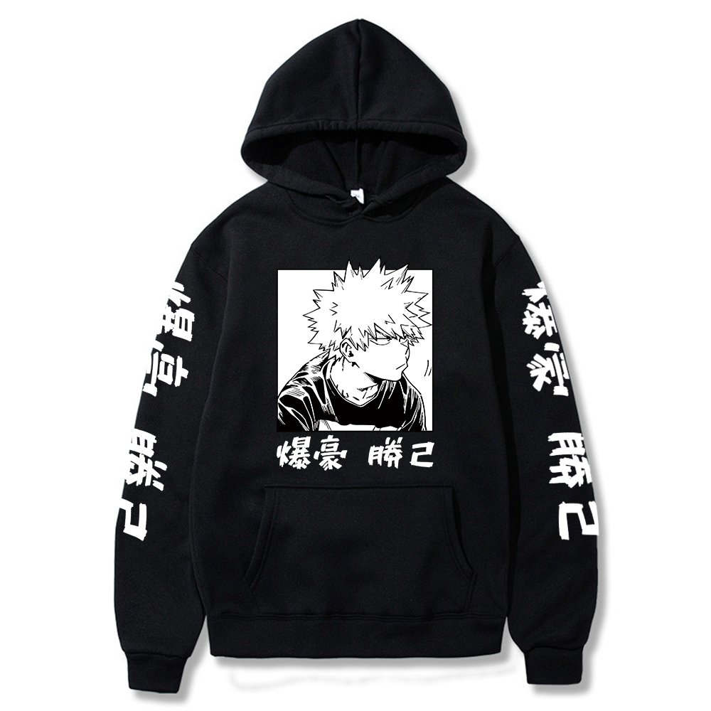 

My Hero Academia Bakugo Hoodies Plus Size Warm Pullover Casual Printing Hooded Streetswear Sweatshirt Oversized Women Clothings X1022, Black