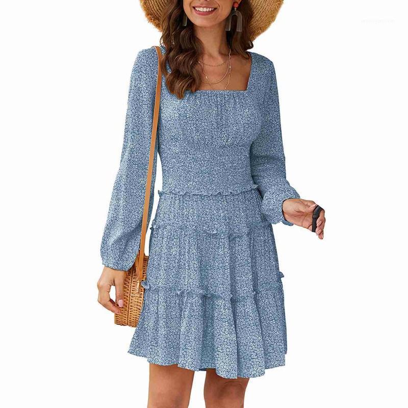 

Retro Floral High Waist Dress Female Early Autumn Casual Fashion Cake Skirt1 Dresses, Black