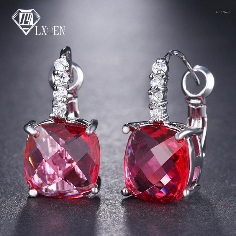

LXOEN Fashion Green Hoop Earrings with Square Zirconia Hoops for Women Gift Jewelry Christmas Earrings1