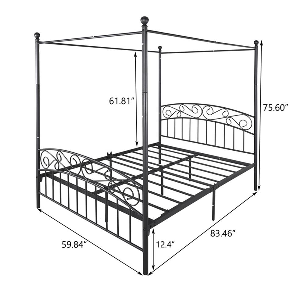 

Metal Canopy Bed Frame with Ornate European Style Headboard & Footboard Sturdy Steel Holds 600lbs Perfectly Fits Your Mattress Easy DIY Assembly All Partsa42