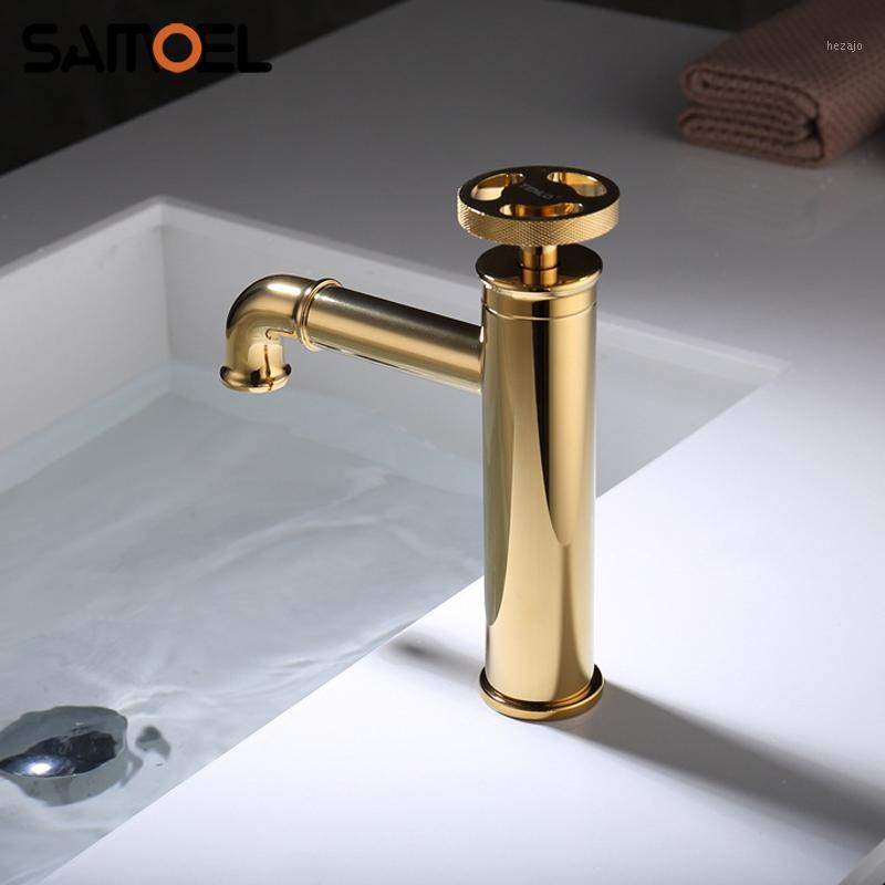 

High-end Industrial Style Brass Golden Bathroom Sink Faucet Mixer Deck-mounted Matte Black Cold Hot Basin Water Tap B33761