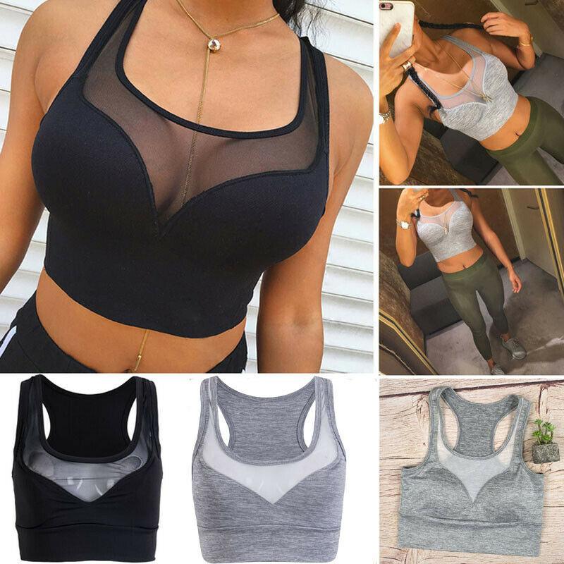 

Womens Sports Bra Top Gym Activewear Yoga Training Fitness Breathable Vest, Black
