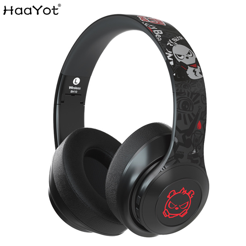 

2021 Fashion Angry Beer LED Lighting Bluetooth 5.0 Headphones Wireless Super Bass Graffiti Foldable Headset With HD Microphone Cute Earphone