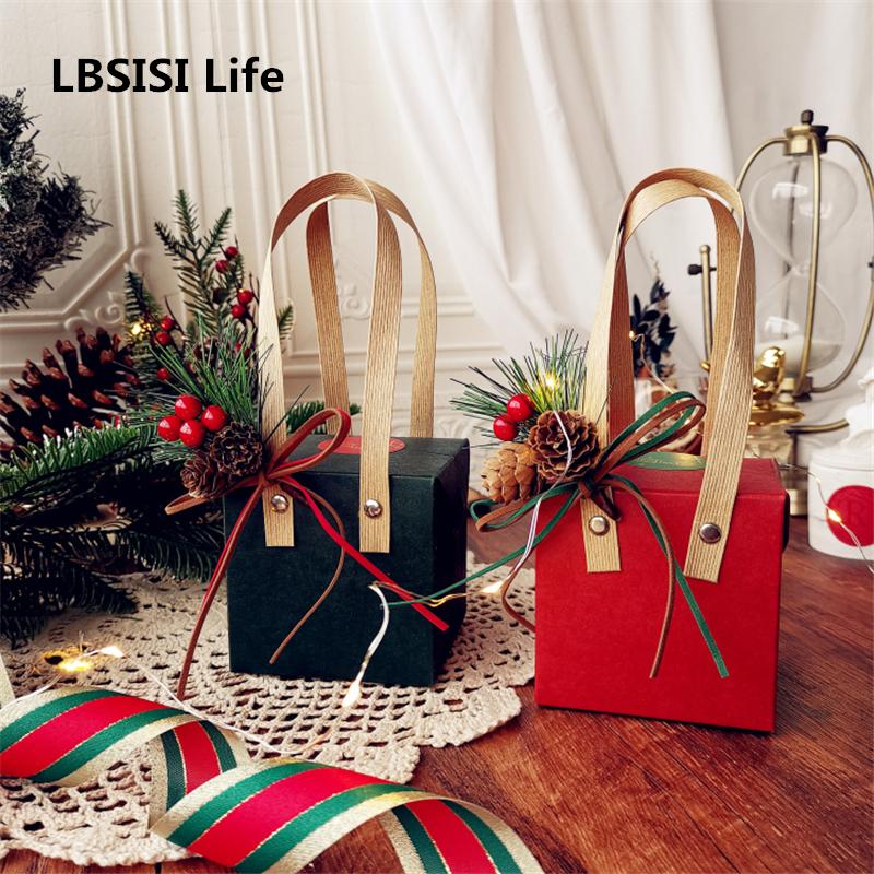 

LBSISI Life 10PCS/Lot Christmas Party & Event Celebrate Handle box Birthday Child Favor Red/Green Packaging Gift Cookies