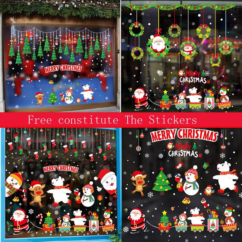 

Merry Christmas Decorations For Home Sticker Santa Claus Deer Christmas Tree Pattern Wall And Window 2020 Xmas Decor Stickers