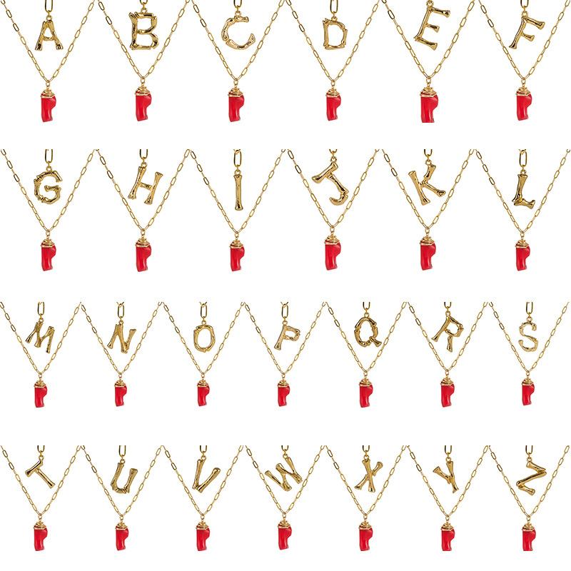 

26 A- Z Letter Name Initial Necklace For Women Coral Stone Natural Freshwater Pearl Pendant Jewelry Charm Necklaces Fashion Gift