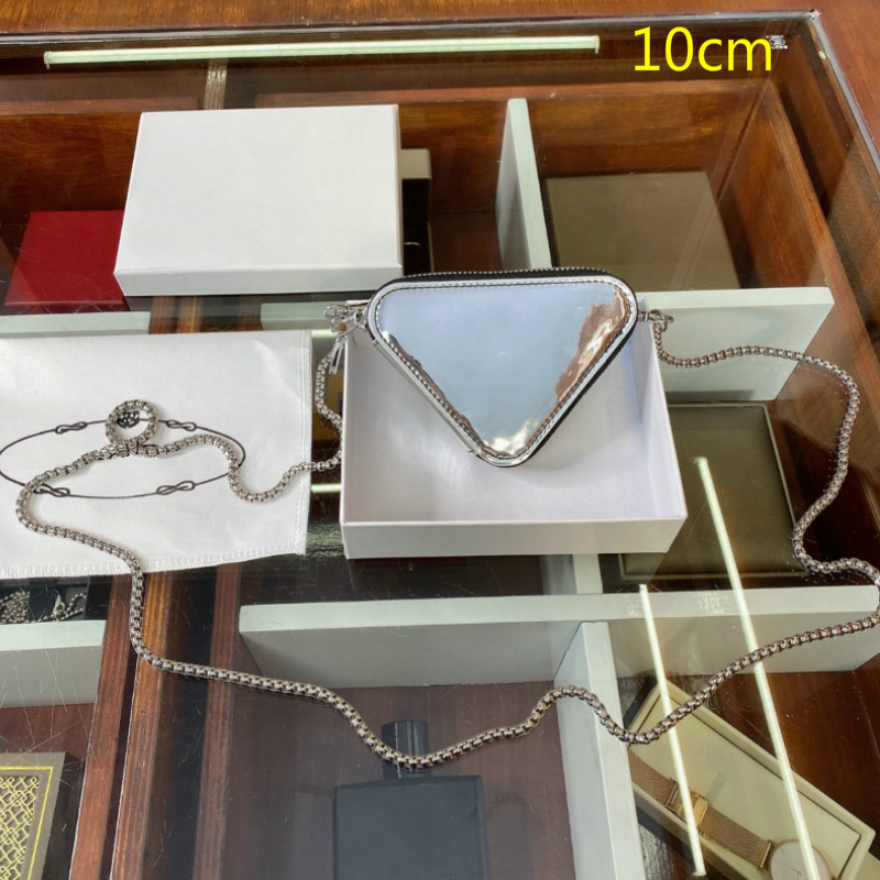 

2022 women mini triangle chain bags luxury coin purses wallets brand new crossbody shoulder bag pochette patent leather lady clutch silver black white color Top, White(with l*g*)