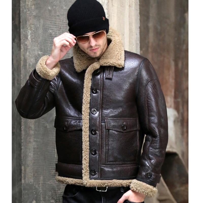 

Thicken Real Sheepskin Coat Men Winter Warm Brown Fur Clothing 2020 New Genuine Leather Natural Sheepskin Leather Outwear, Black