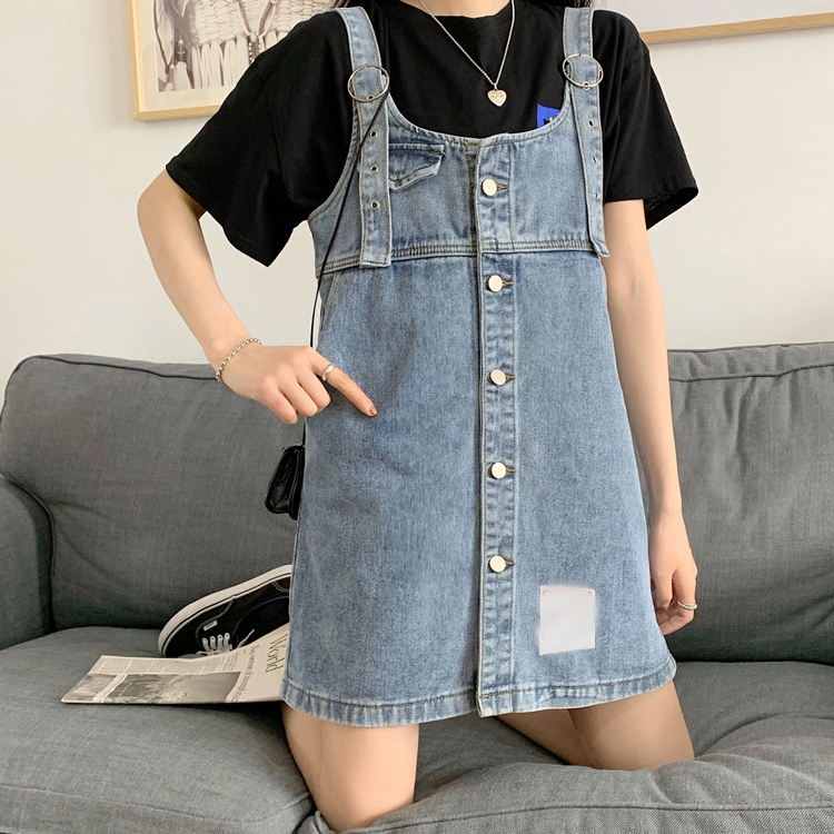 

Girl Casual Denim Dresses Letter Pattern Blue & Black Teenager Mini Skirt Women Pencil Dresses Japan Style 2020 New Wholesale