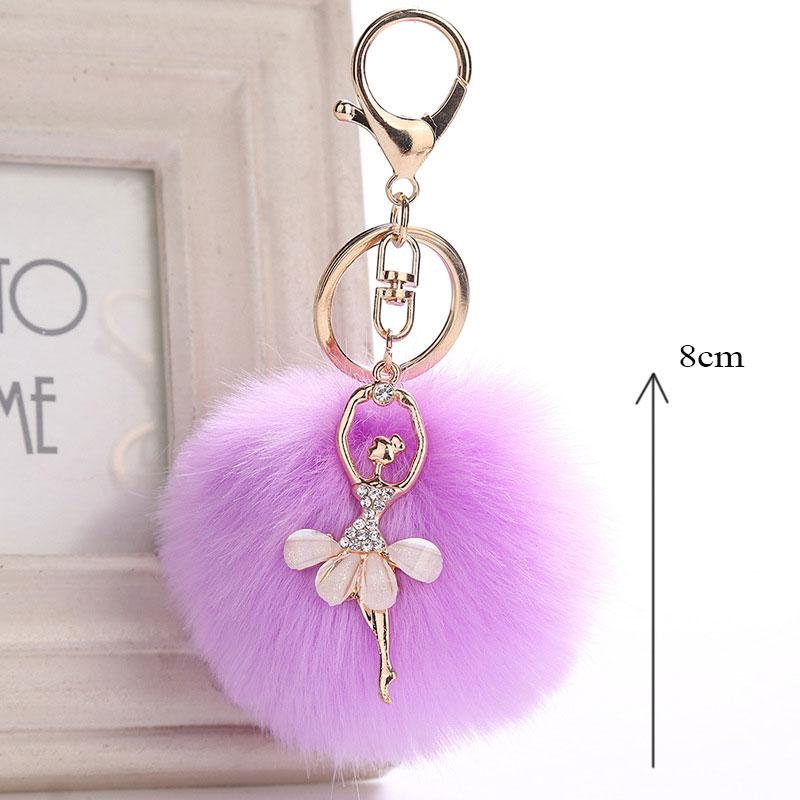 

New Dancing Girl Fake Fur Ball Key Chain Pom Pom Key Rings KeyChain Pompom Angel Ballet Girl Fourrure Bag Charms jewelry