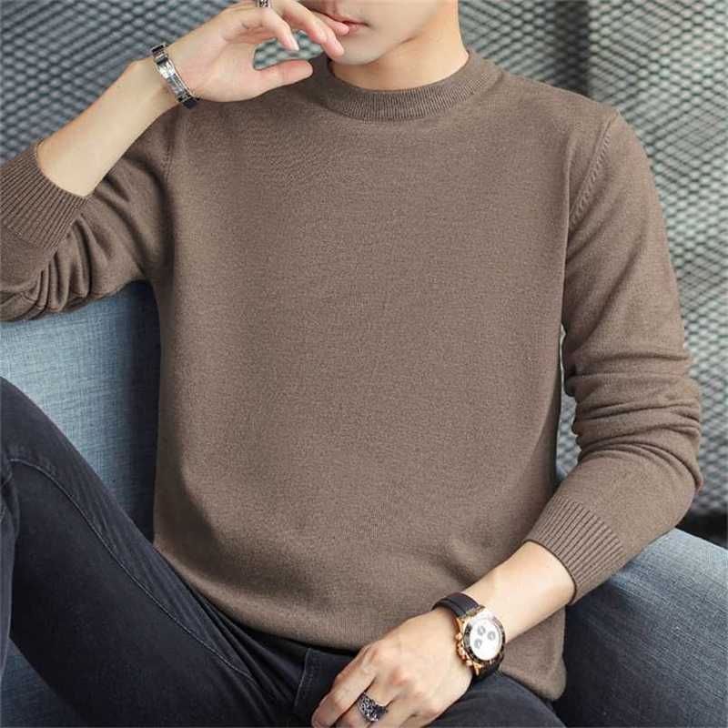 Personalized men sweater regular long sleeve round neck customize advertising A861 cotton khaki apricot 211221-image-747643987