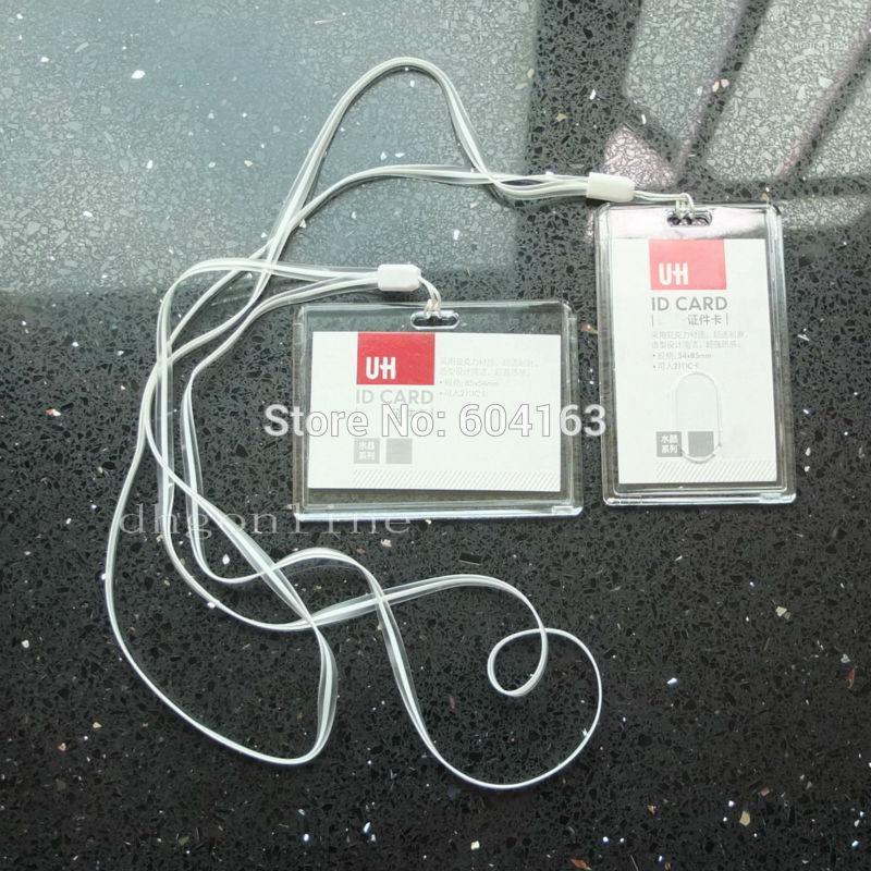 

2 Sets Acrylic Hard ID Card Holder Badge Clear + Strap Lanyard Silicon VL SL1