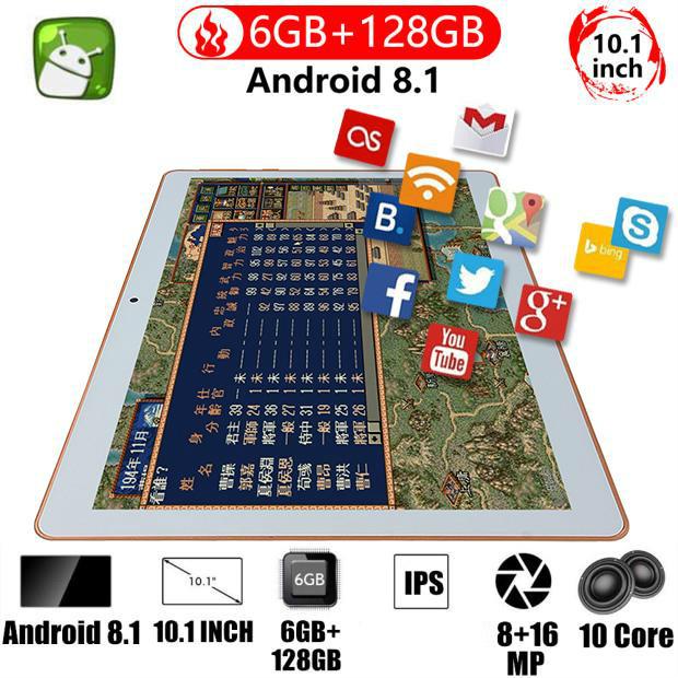 

2020 Free Shipping Android 9.0 OS 10 Inch Tablet Octa Core 6GB+128GB ROM 4G Call Phone WiFi 1280X800 IPS Kids Gift Tablets, Black