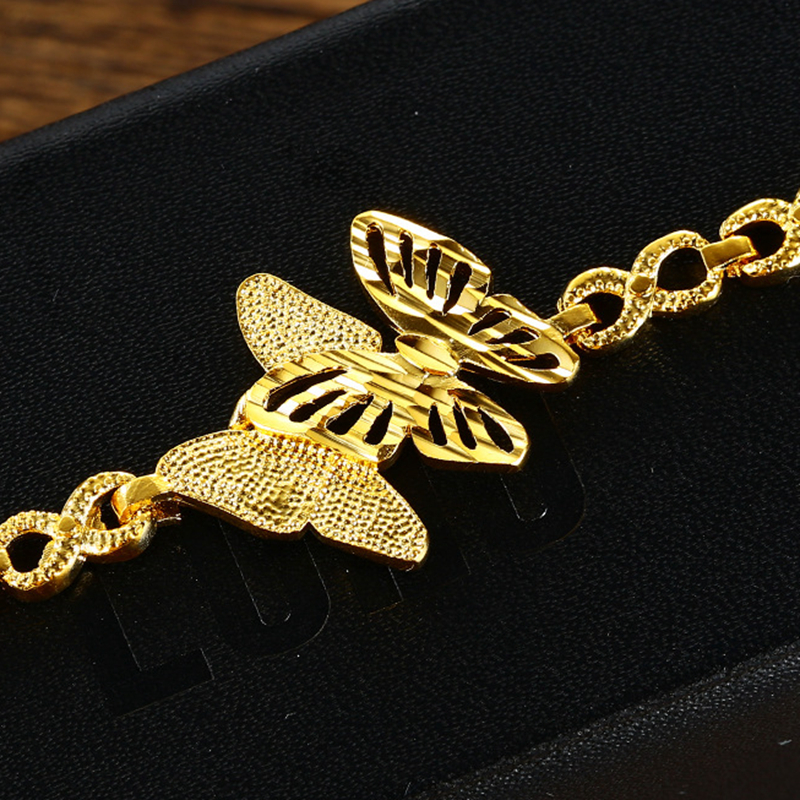 Butterfly Patterned 18k Yellow Gold Filled Womens Bracelet Wrist Chain Link Jewelry Gift-image-610018958