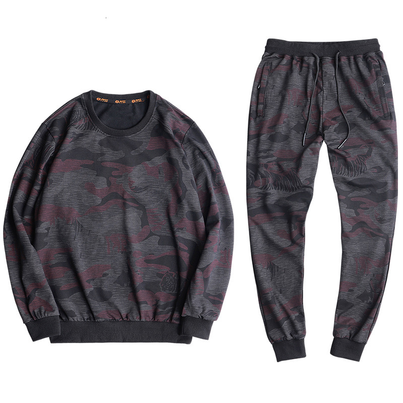 

2021 New Spring Autumn Men's Camouflage Casual Long Sleeve Pullover Sweatshirt and Pants Set 2 Pieces 1qi1, Red