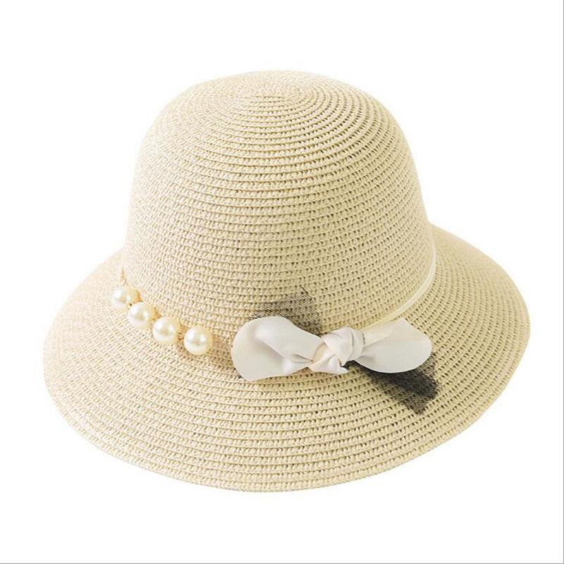 

Wide Brim Hats Brand Design 2021 Summer For Women Beach Sun Hat Foldable Large Brimmed Straw Leisure Pearl Bow, Blue