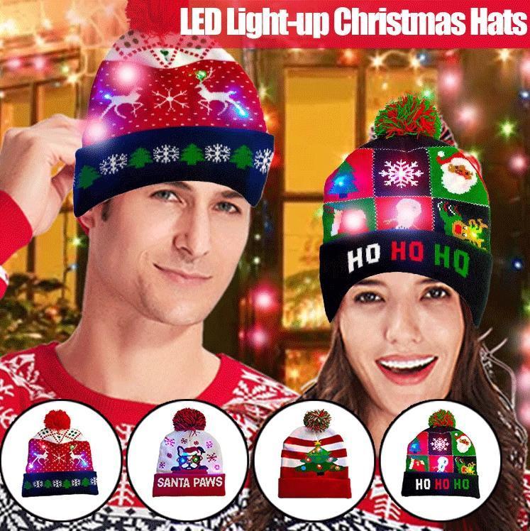 

Fashion Designs Led Christmas Hats Christmas Santa Claus Hat Light Up Knitted Party Sullpies For Home Flashing Hat Cap1