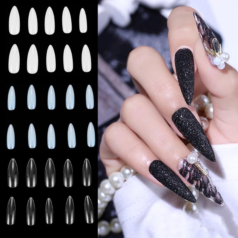 

100Pcs 3Colors Nail Art Tips White/Clear/Natural Artificial False Nail Full Cover Flat Shape Manicure salon Fake Nails Tips, 100pcs-white