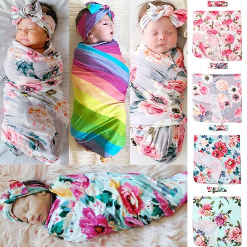 

PUDCOCO 2Pcs Newborn Baby Girl Floral Swaddle Wrap Blanket Swaddling Sleeping Bag+Headband Set 0-6M1