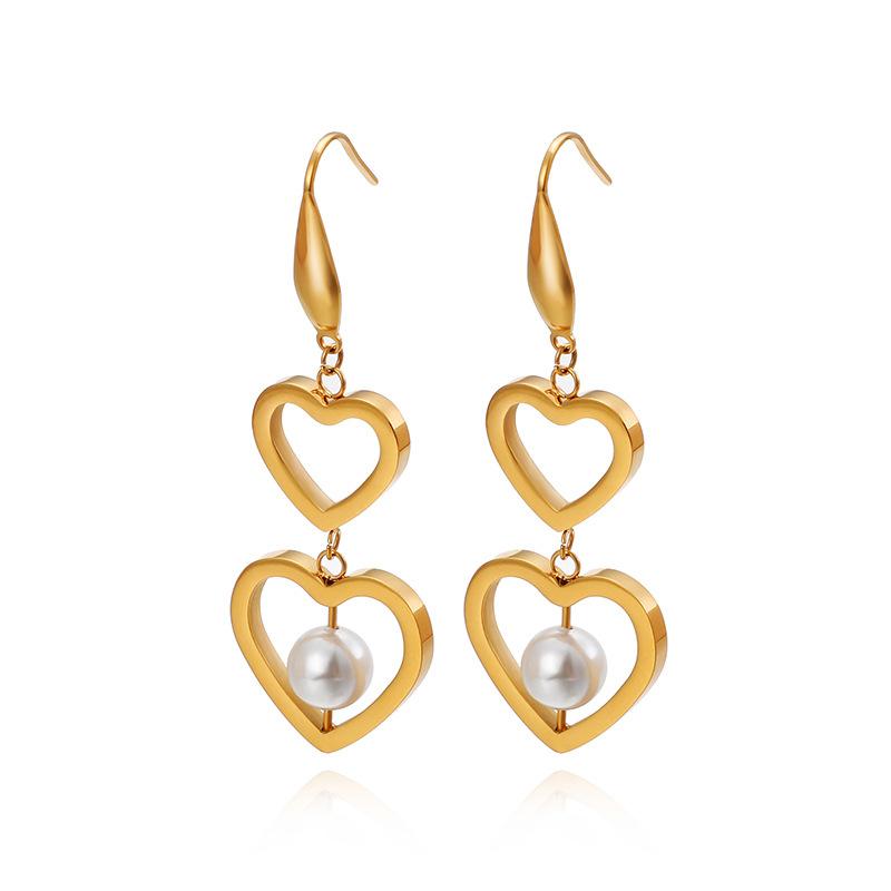 

New Titanium Steel Earrings Fashion jewelry for women girls Heart-shaped Pearl Stud Earrings
