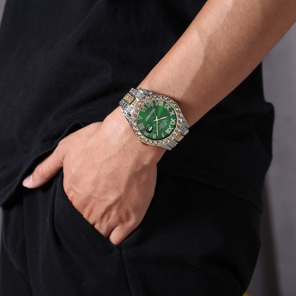 

diamond watch For Man Gold Round Fashion Watch Minimalist Analog Quartz Movt Unique Female ice out watch, Other