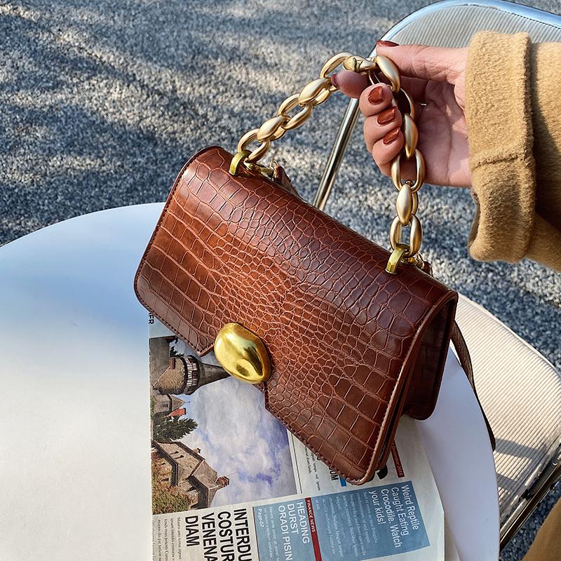 

Crocodile pattern Chain Tote bag 2021 Fashion New Quality PU Leather Women's Designer Handbag Vintage Shoulder Messenger Bag, Black