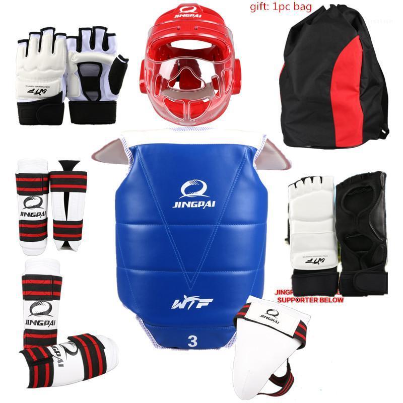

NEW 8 pieces taekwondo protectors full set child adult full covered Helmet Chest protector Armguards Shank protector Crotch bag1, Blue female