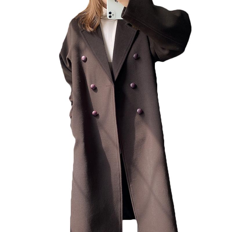 

Fashion Khaki Woolen Coat Women's 2020 Autumn Winter Wool Jackets New Double-breasted Long Over-the-knee Woolen Coat m858