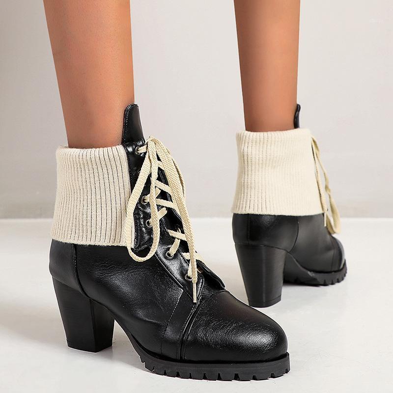 

Rock Shoes Woman White Mid-Calf Boots Luxury Designer Winter Footwear Round Toe Mid Calf Low Fashion High Heel Rubber 20201