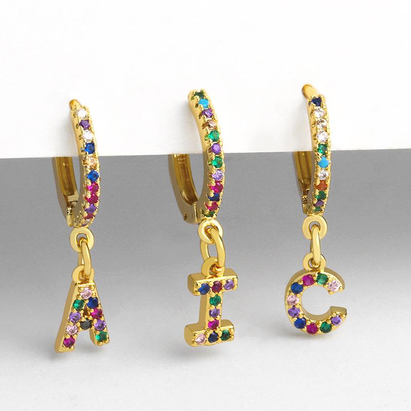 

1pcs Rainbow Colorful CZ Cubic Zirconia Small 26 Initial Cute Hoop Letter Earrings for Women Girls Alphabet DIY Fashion Jewelry