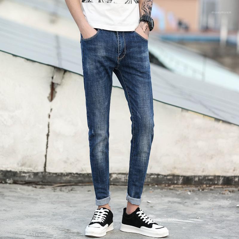 

pleated Summer Mens Jeans Brand Blue Slim Fit Denim Jeans Ripped Ankle-length pant Homme Plus Size1