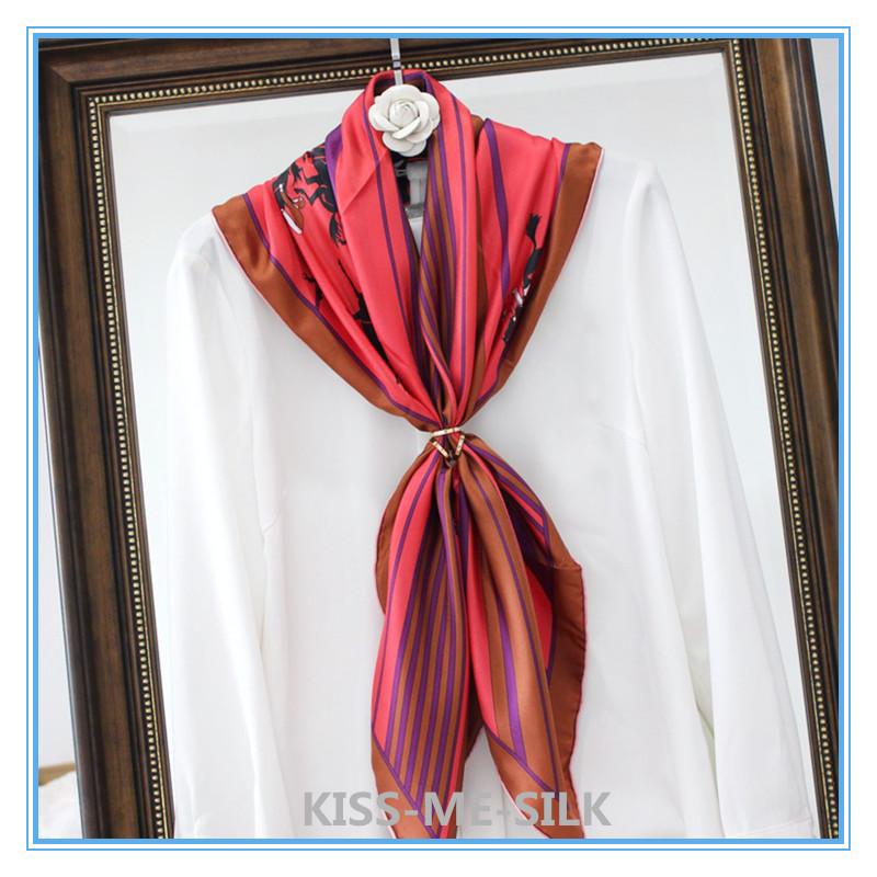 

KMS Classic black and white horse racing shawl twill silk big square scarf mulberry-silk scarf shawl for women 90*90CM/55G