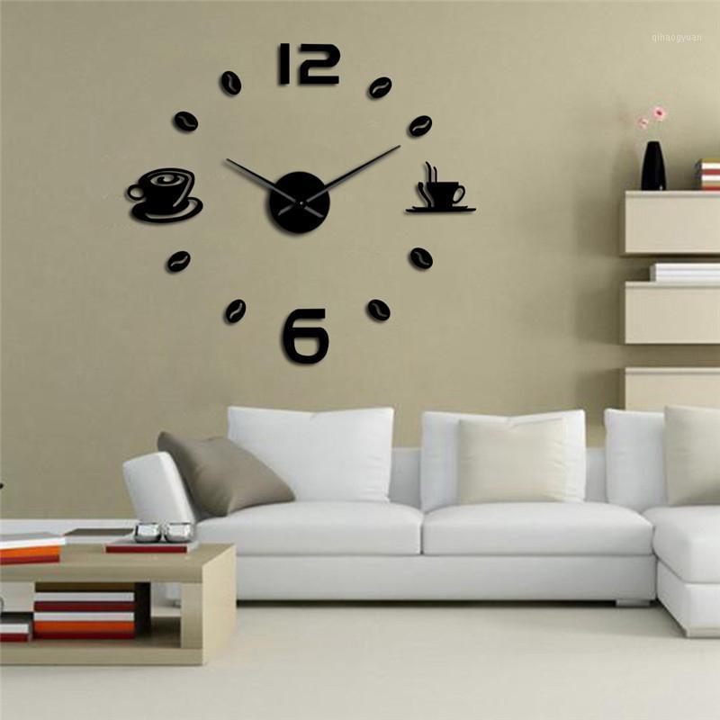 

Clock Cafe DIY Large Wall Clock Frameless Giant Wall Modern Design Coffee Mug Coffee Bean Decor Kitchen Watch1