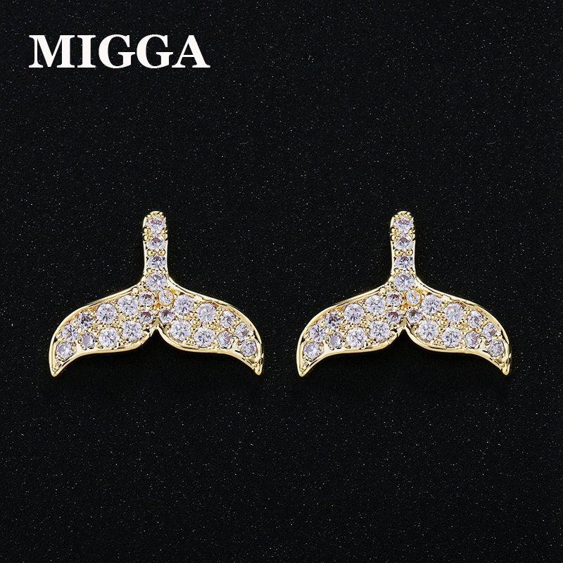 

MIGGA Exquisite Mermaid Fish Tail Cubic Zirconia Stud Earrings Gold/Silver Color CZ Crystal Earrings for Women Girls