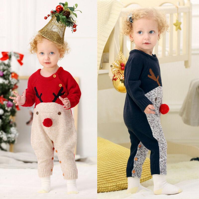 

Baby Boys Christmas Rompers Reindeer Knitted Infantil Jumpsuits Toddler Girls New Year's Costume Children Warm Wool Clothes 0-2Y1, Red