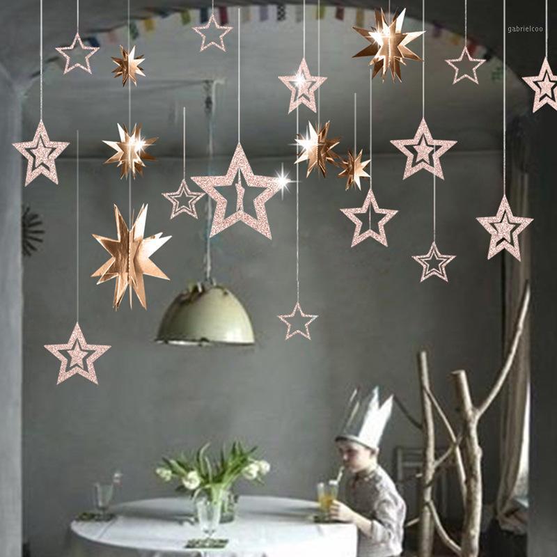 

7pcs/set Rose Gold Hollow Star Paper Garland Wall Hanging Pendant Kids Birthday Party Baby Shower Wedding Decor Christmas Banner1