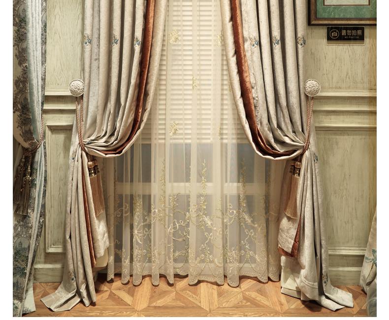 

European Luxury Chenille Living Room Curtains Study Bedroom Minimalist Modern Upscale Thick Blackout Curtains Embroidery Yarn, Tulle