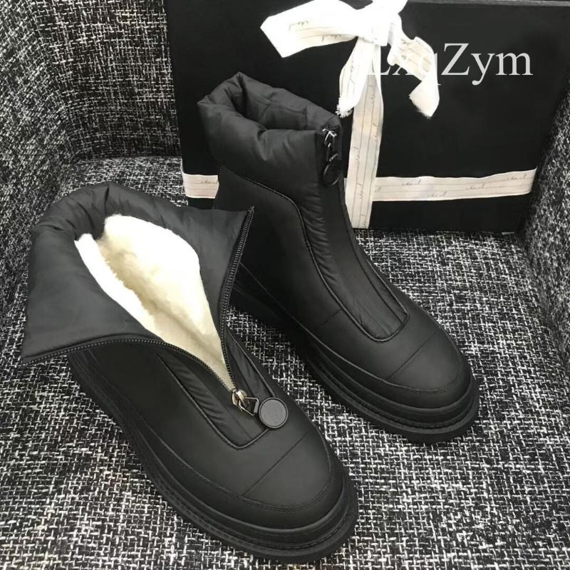 

Genuine Leather Round Toe Square Heel Warm Snow Boots Zipper Platform Waterproof Down Booties Comfortable Casual Ankle Bota Lady, As show