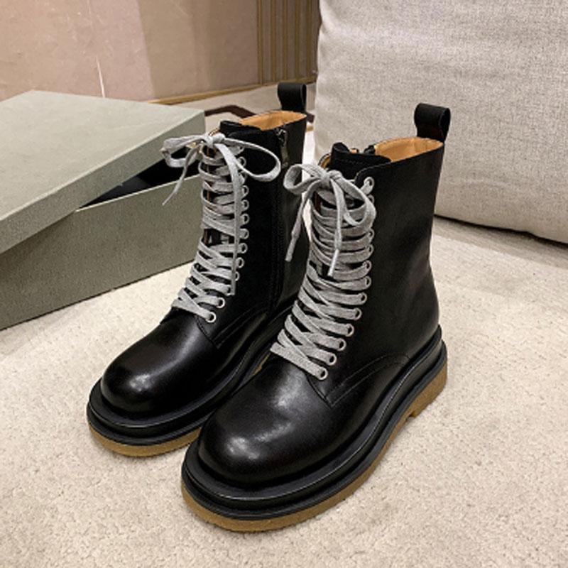 

Fashion Women's Boots Motorcycle Real Leather Snow Thick Bottomed Medium, Black a2