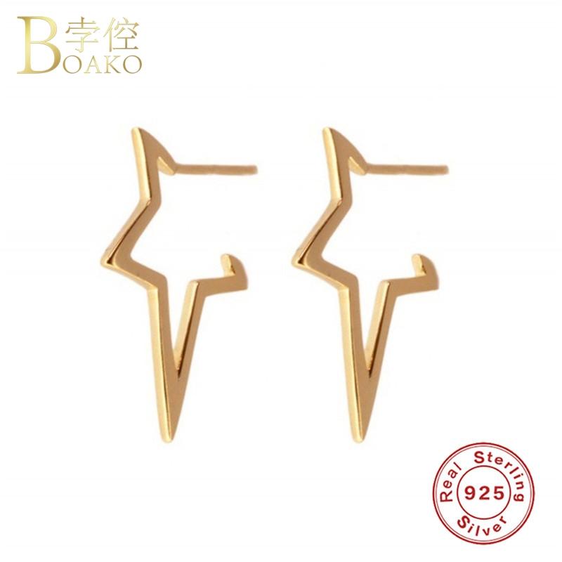 

BOAKO 925 Sterling Silver Earrings For Women Star Shape Earrings Girl Gift Geometric Female Cartilage Piercing aretes