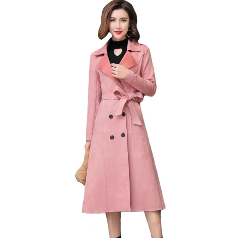 

Windbreak Women 2020 Retro Turn down Collar Belt Faux Chamois Wind Coat Artificial Schammy Casual Coat Female, Gray