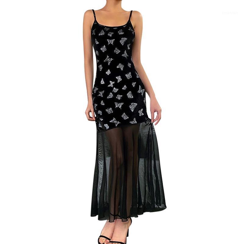 

SAGACE beach dresses and tunics Sexy Dress Women Black Slim Satin Print Hem Split Sling Sleeveless Dress sundress female Empire1