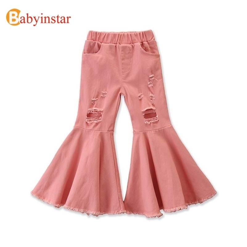 

Free Shipping Fashion Baby Girls Wide Leg Flare Pants Toddler Kid Bell Bottom Spring Autumn Children Casual Solid Denim Trousers LJ201019, Blue
