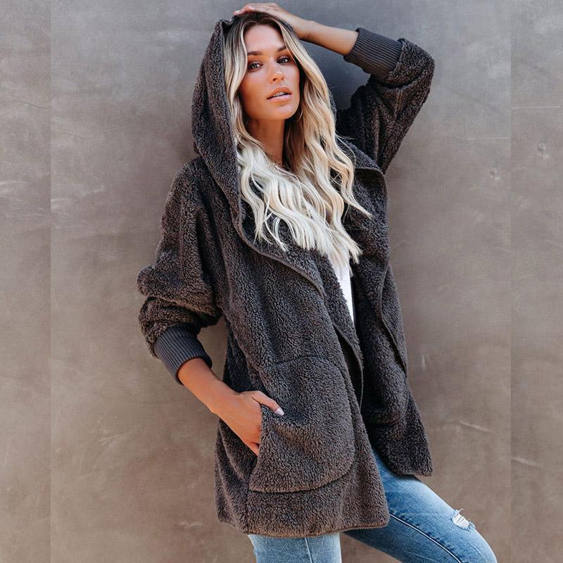 

Winter Faux Fur Coat Women Cashmere Jackets Hooded Female Thick Warm Fashion Outerwear Cloth Ladies Lambs Wool Cardigan Windbrea, White