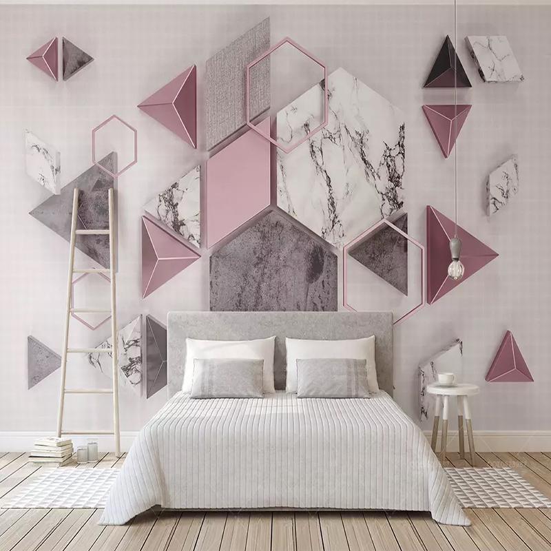 

3d Geometric Polygon Marble Texture Wallpaper Modern Creative Art Fresco Living Room TV background Home Decor Mural Wall Cloth, As pic