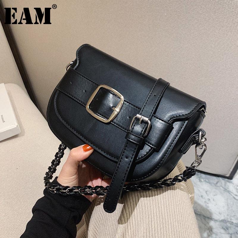 

[EAM] Women New Retro Saddle High Quality PU Leather Flap Personality All-match Crossbody Shoulder Bag Fashion Tide 2021 18A1763, Black