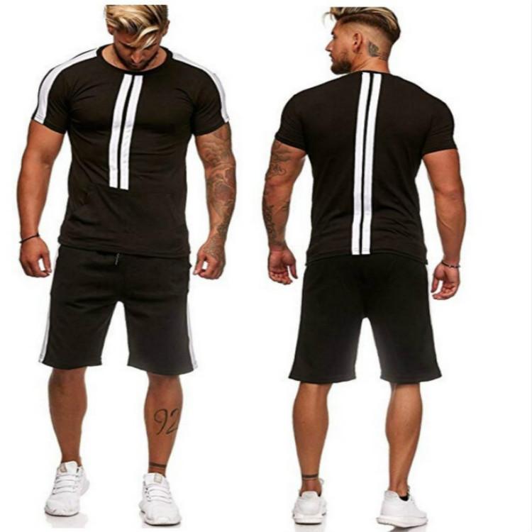 

Men's Sport Suit Fitness Suit Men's Summer European Size Short-Sleeved Outdoor Sports Casual Contrasting Color, Black