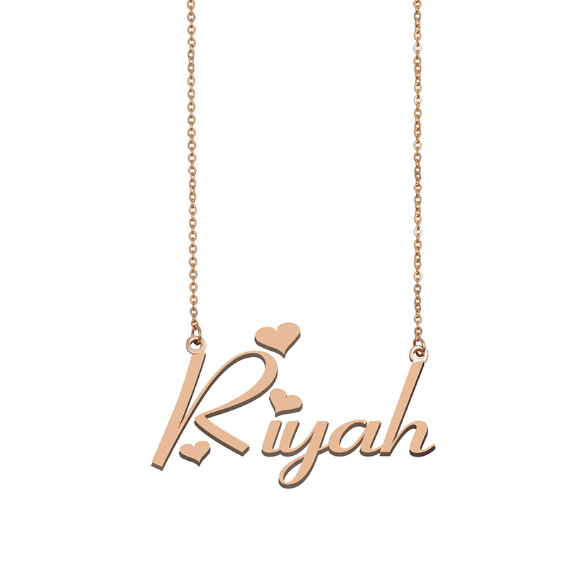 

Riyah Name Necklace Custom Nameplate Pendant for Women Girls Birthday Gift Kids Best Friends Jewelry 18k Gold Plated Stainless Steel, Silver