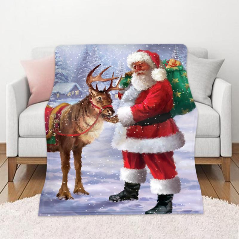 

Thicken Winter Blanket Nap Rest Sofa Bed Keep Warm Flannel Blanket Merry Christmas Printed Pattern Bed Linen