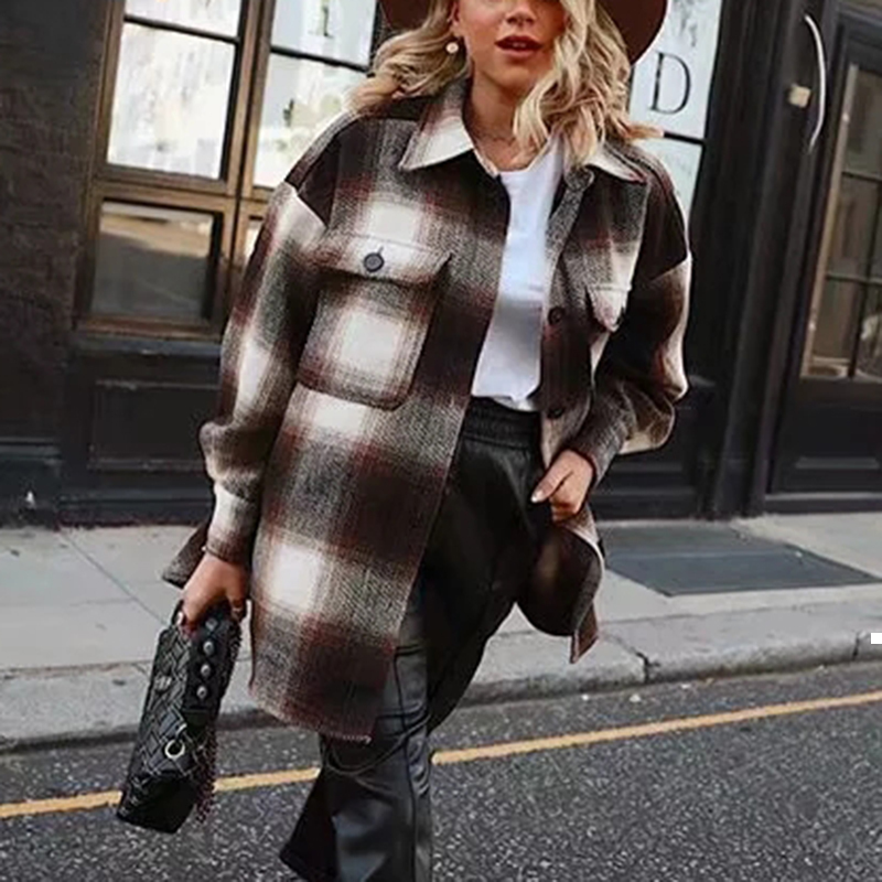 

New Autumn 2021 Vintage Thick Hot Plaid Shirt Luxury Designer Kpop Woman Streetwear Clothes Zj6f A884, Light brown
